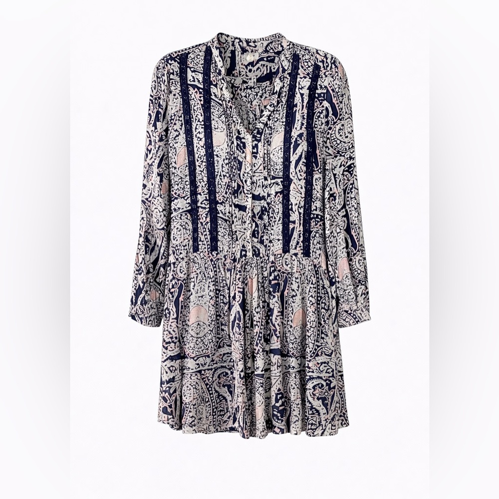 Anthropologie TINY Paisley Boho Tunic Dress Navy Pink Medium
